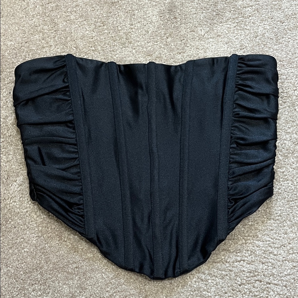 Black Strapless Corset Top Size Small Zip Back Front Boning Festival